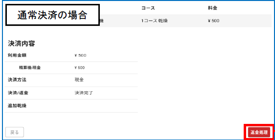 決済詳細画面の返金処理ボタン